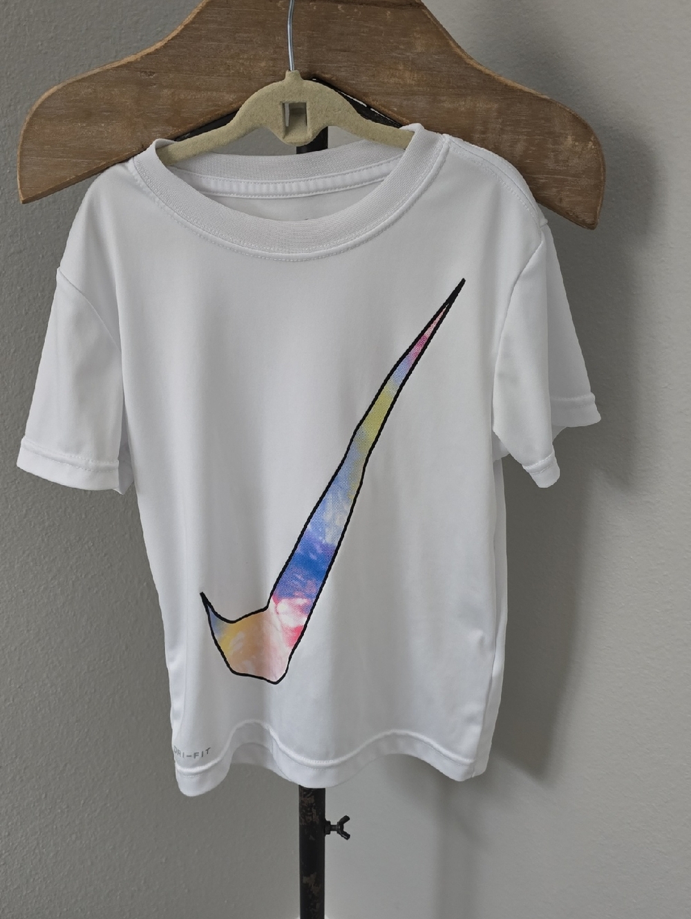 Nike White Short Sleeve Tee with Multicolor Tie-Dye Swoosh Little Boys Size 6